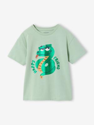 Jongensshirt Space glanzend motief amandelgroen