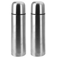 2x stuks RVS thermosflessen/isoleerflessen mat zilver 500 ml - Thermosflessen - thumbnail