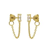 Karma Oorbellen Chain Zirconia Single Square Goud