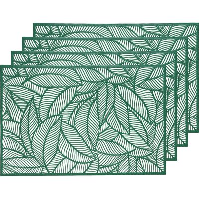 4x Groene bladeren placemats 30 x 45 cm rechthoek
