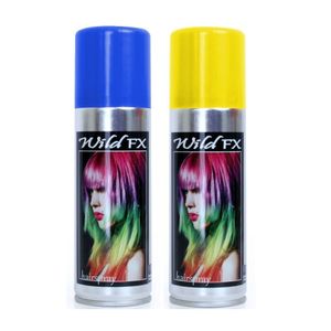 Set van 2x kleuren haarverf/haarspray van 125 ml - Blauw en Geel