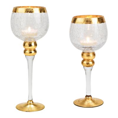 Windlichtset cracking van glas, transparant, goud, set van 2, 30 cm/35 cm x Ø13 cm