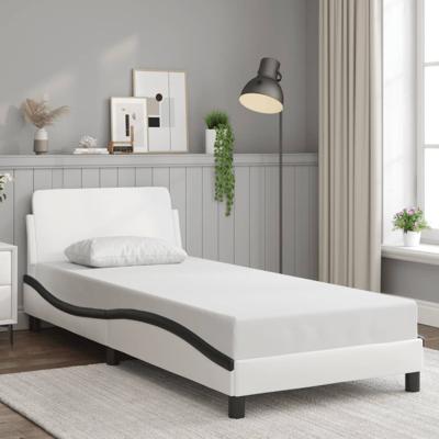 Bedframe met hoofdbord kunstleer zwart en wit 90x190 cm