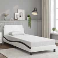 Bedframe met hoofdbord kunstleer zwart en wit 90x190 cm