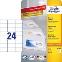 Avery-Zweckform 3474-10 Universele etiketten 70 x 37 mm Papier Wit 240 stuk(s) Permanent hechtend Inkjet, Laser (zwart/wit), Laser (kleur), Kopiëren - thumbnail