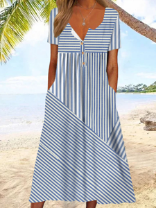 Cotton Casual Striped Dress With No