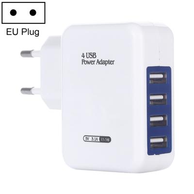 HT-CD03 15.5W 5V 3.1A 4-Port USB Wall Charger Travel Charger EU Plug (White)