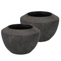 DK Design Bloempot schaal model Maya - 2x - verweerd zwart - D20 x H13 cm - rustiek