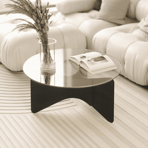 Umbra Ronde Salontafel 'Madera' Eucalyptushout en glas, 87cm, kleur Zwart