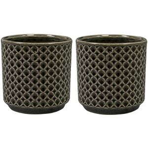 Plantenpot/bloempot Cairo - 2x - keramiek - antraciet - Oosters motief - D13 x H13 cm