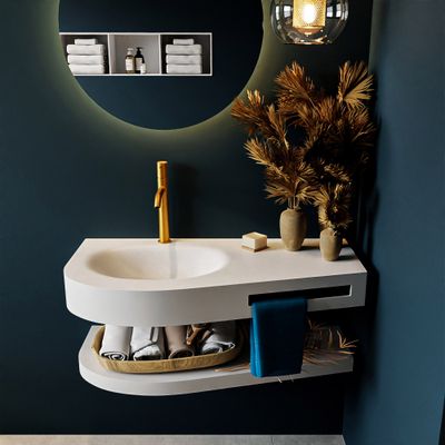 MONDIAZ RIVA 100cm Wastafel met planchet kleur Talc. Wastafel DULCET links 1 kraangaten kleur Talc. MONDIAZ RIVA 100cm Wastafel met planchet kleur Talc. Wastafel DULCET links 1 kraangaten kleur Talc.