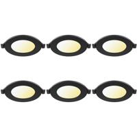 LED Downlight Inbouwspot 6 Stuks - Brinton Thin - 3W 220lm 120° Bundelhoek - Aanpasbare Lichtkleur 3000K-4000K-6500K - IP40 - Rond - Zwart - Ø85mm Buitenmaat - Ø70mm Zaagmaat