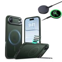 iPhone Air Bundle Classic Hybrid Magnetic Case (Camera Control, Stash Stand) and Magnetic Charging Pad (Qi2) - Frosted Green