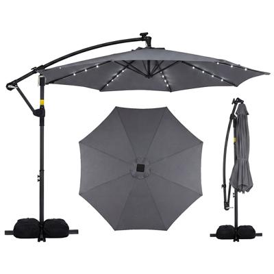 Zonneparasol 3 x 3 m Tuinparasol voor Buiten met Zonne-energieverlichting 8 Metalen Baleinen 2 Zandzakken-Grijs