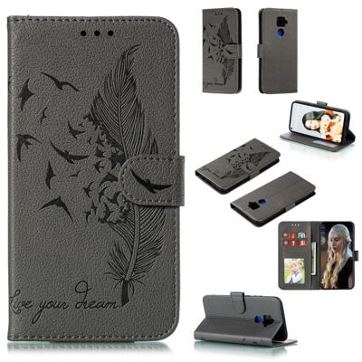 Voor Huawei mate 30 Lite/Nova 5i Pro Feather patroon Litchi textuur horizontale Flip lederen draagtas met houder & portemonnee & kaartsleuven (grijs)