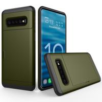 Schokbestendige ruige Armor beschermhoes voor Galaxy S10 PLUS, met kaartslot (leger-groen)