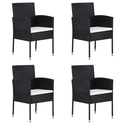 Tuinstoelen 4 st met crèmewitte kussens poly rattan zwart