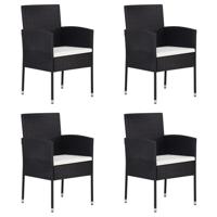 Tuinstoelen 4 st met crèmewitte kussens poly rattan zwart