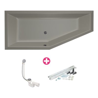 Ruimtebesparend bad Xenz Society compact | Links | 170x75 cm | Incl.Badafvoer | Met overloop | Acryl | Cement mat