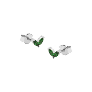 Karma Oorbellen Zirconia Double Green Leaves Zilver