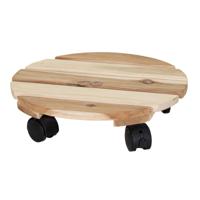 Plantenpot trolley - acacia hout - lichtbruin - rond - 40 x 40 cm - max 80 kilo - thumbnail