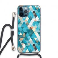 Gekleurde driehoekjes blauw: iPhone 13 Pro Max Transparant Hoesje met koord