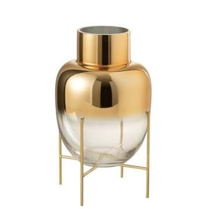 J-Line vaas Cylinder Op Voet - glas - transparant|goud - large