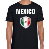 Mexico landen supporter t-shirt met Mexicaanse vlag schild zwart heren - thumbnail