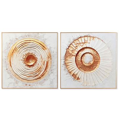 Schilderij Home ESPRIT Wit Gouden Cirkels 80 x 3,5 x 80 cm (2 Stuks)