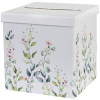 Enveloppendoos bloemen - Bruiloft - wit/groen - karton - 20 x 20 cm   -