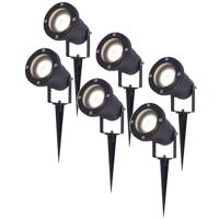 Set van 6 LED prikspots - 5 Watt 400 lumen - Dimbaar - Kantelbaar - 4000K neutraal wit - GU10 - IP65 waterdicht - Zwart - Tuinspots