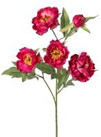 Pioenroostak mini 3x vertakt met 4 bloemen dia. 7 cm 2 L/ 2 M & 1 knop 14 bladeren 60 cm - Top art