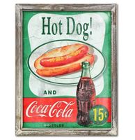 Hot Dog And Coca-Cola Vintage 44cm x 34cm Metalen Wandbord Met Houten Omlijsting - thumbnail