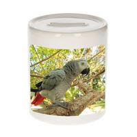 Dieren foto spaarpot grijze roodstaart papegaai 9 cm - papegaaien spaarpotten jongens en meisjes - thumbnail