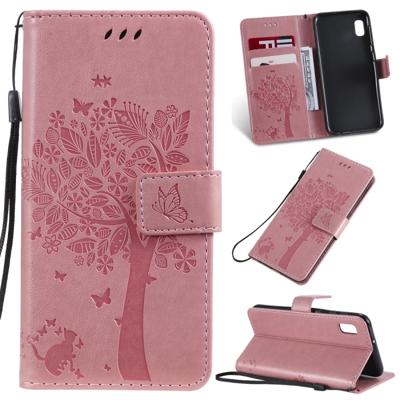 Boom & kat patroon gedrukt afdrukken horizontale Flip PU lederen draagtas met houder & kaartsleuven & portemonnee & Lanyard voor Galaxy A10e (roze)