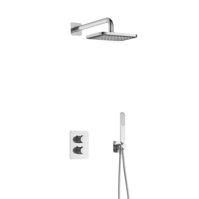 Hotbath Gal - Inbouw Regendoucheset - Chroom - Thermostatisch - Wandarm 35 cm - Hoofddouche 220 mm - Staafhanddouche - met 2-Weg Stop-Omstel