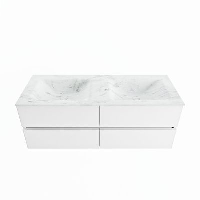 MONDIAZ VICA-DLUX 130cm badmeubel onderkast Talc 4 lades. Inbouw wastafel CLOUD dubbel zonder kraangat, kleur Opalo.