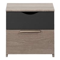 2e Halve Prijs Leen Bakker - Nachtkastje Tempo - 2 Lades - Eikenkleur/antraciet - Spaanplaat - Grijs - 43x43x34 Cm