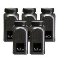 Mica Decorations decoratie zand - 5x - 650ml - zwart - hobby zandkorrels - sierzand