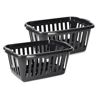 Wasmand - 2x - zwart - kunststof - 40 liter - 60 x 40 x 26 cm - manden voor wasgoed - huishouden