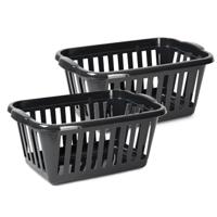 Wasmand - 2x - zwart - kunststof - 40 liter - 60 x 40 x 26 cm - manden voor wasgoed - huishouden