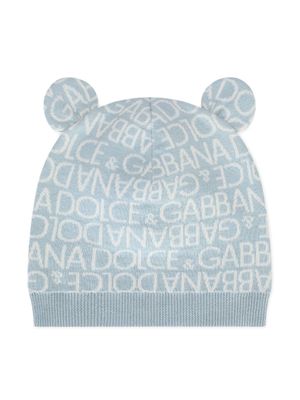 Dolce & Gabbana Kids chapeau en maille à oreilles - Bleu