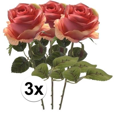 Kunstbloem roos Simone - 3x - roze - 45 cm - decoratie bloemen