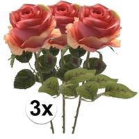 Kunstbloem roos Simone - 3x - roze - 45 cm - decoratie bloemen