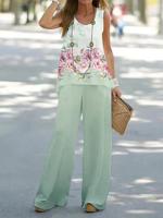 Women's Floral Daily Two-Piece Set Green Casual Going Out Summer Top And Pant - thumbnail