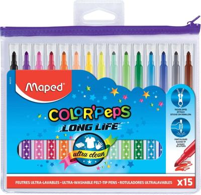 Viltstift maped colorpeps long life set 15 kleuren