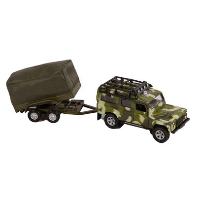 Kids Globe die-cast land rover met aanhanger leger, 27cm