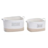 Basket spelset DKD Home Decor Wit Crème 43 x 30 x 23 cm 2 Onderdelen