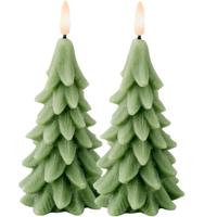 LED kerstboom kaars - 2x - groen - 15 cm - batterijen - timer - kerstboom vorm kaarsen
