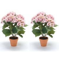 Set van 2x stuks roze hortensia kunstplant in kunststof pot 40 cm - Kunstplanten - thumbnail